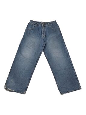 Billabong~Mens Wide Leg Relaxed Denim Jeans~Medium Blue Wash~Thrashed Skater~34